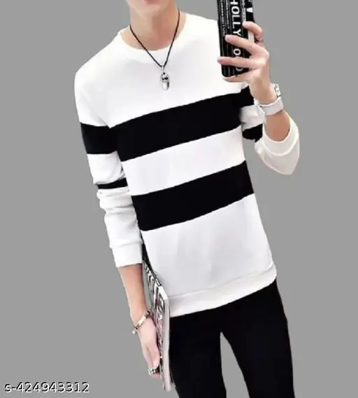 White Color Full Sleeves Round Neck T-Shirts For Men's